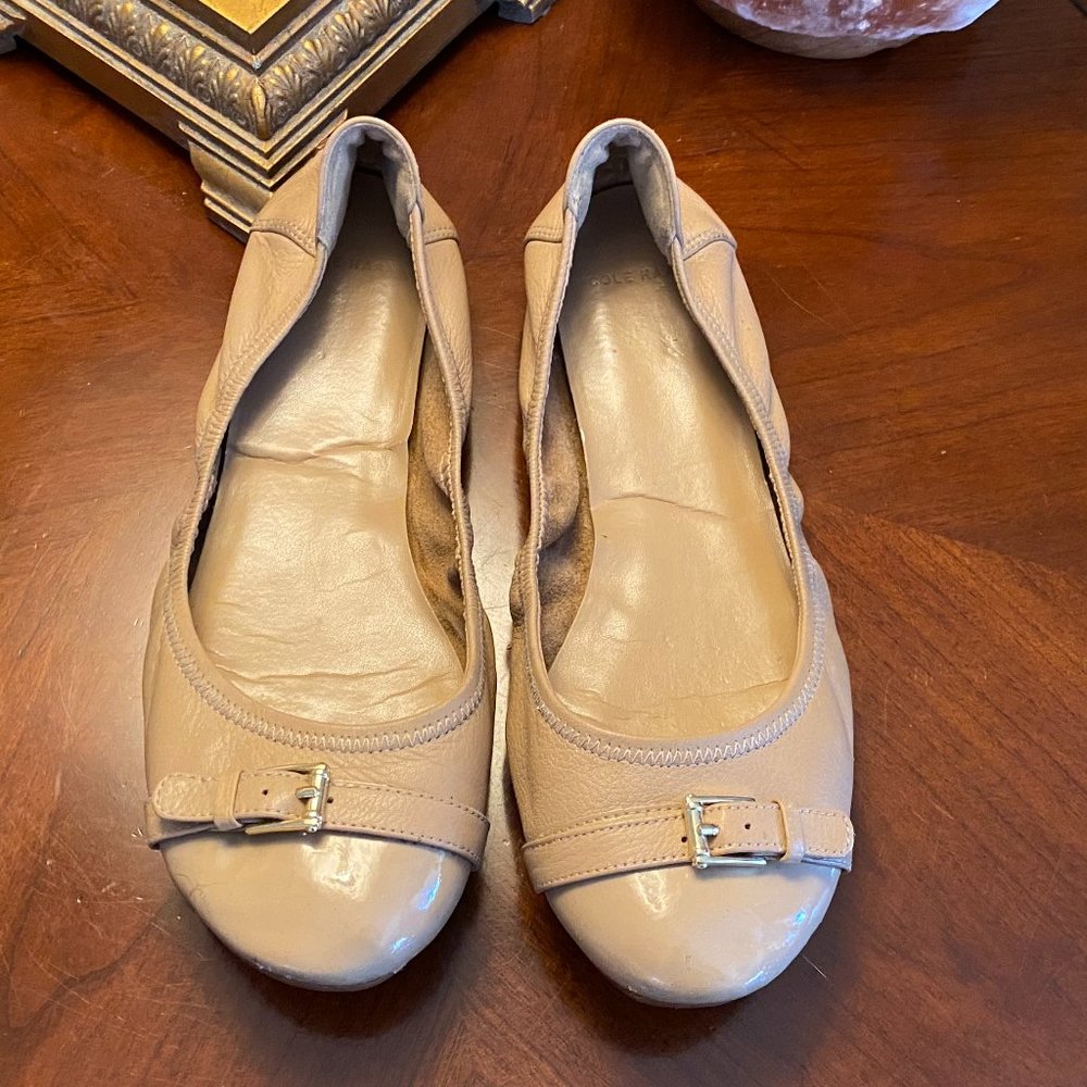 Cole Haan Beige Leather Ballet Flats with Buckle